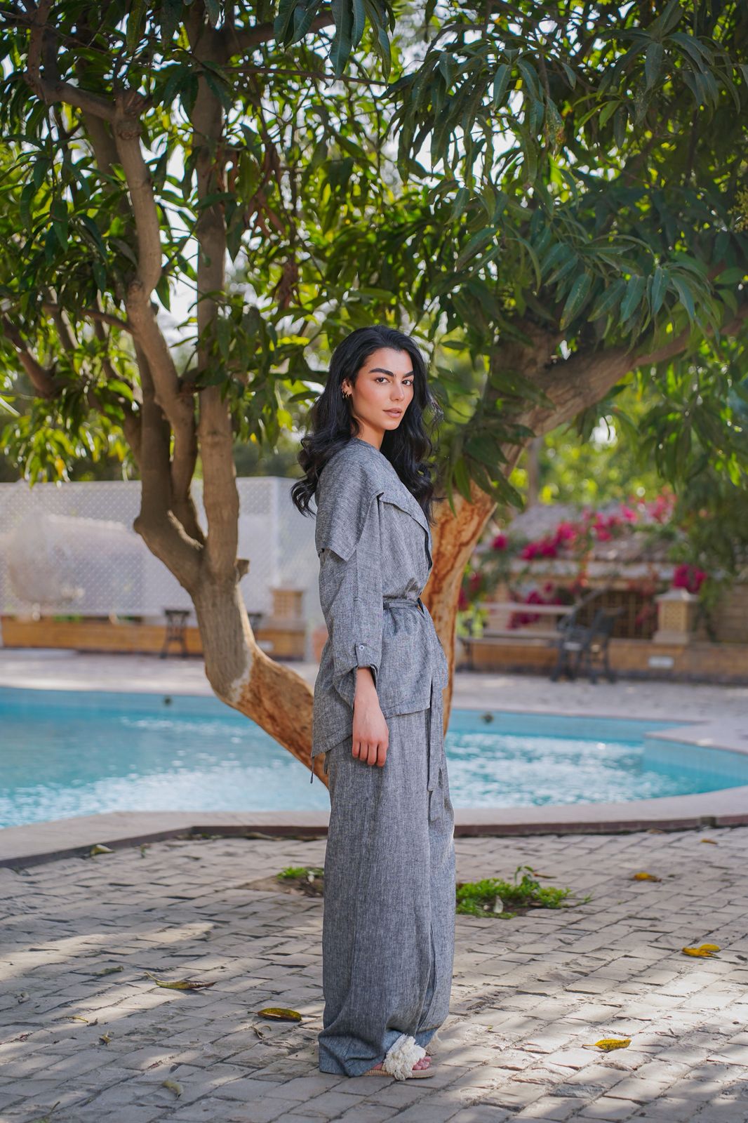 Linen Suit With Wide Collar