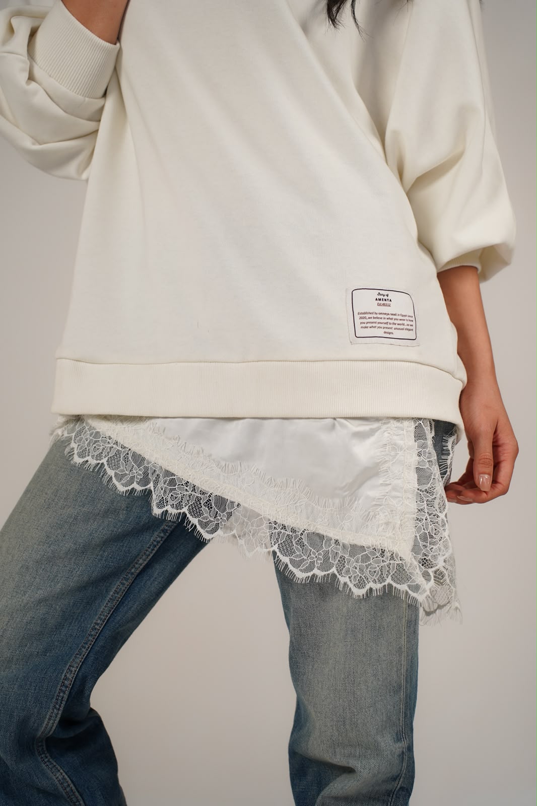 Ivory V-Neck Oversized Sweatshirt
