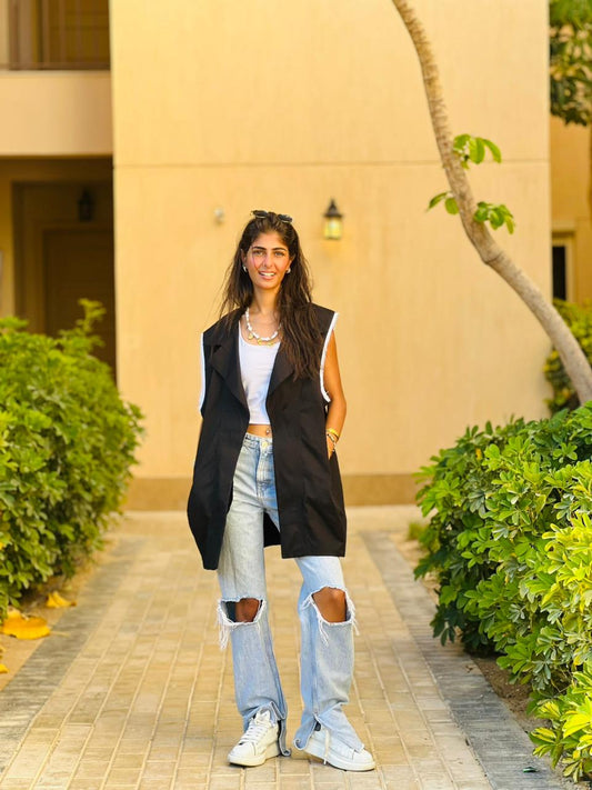 Gabardine vest with studded belt