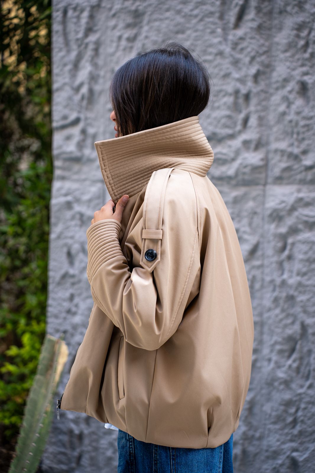 High Collar Cropped Loose Jacket