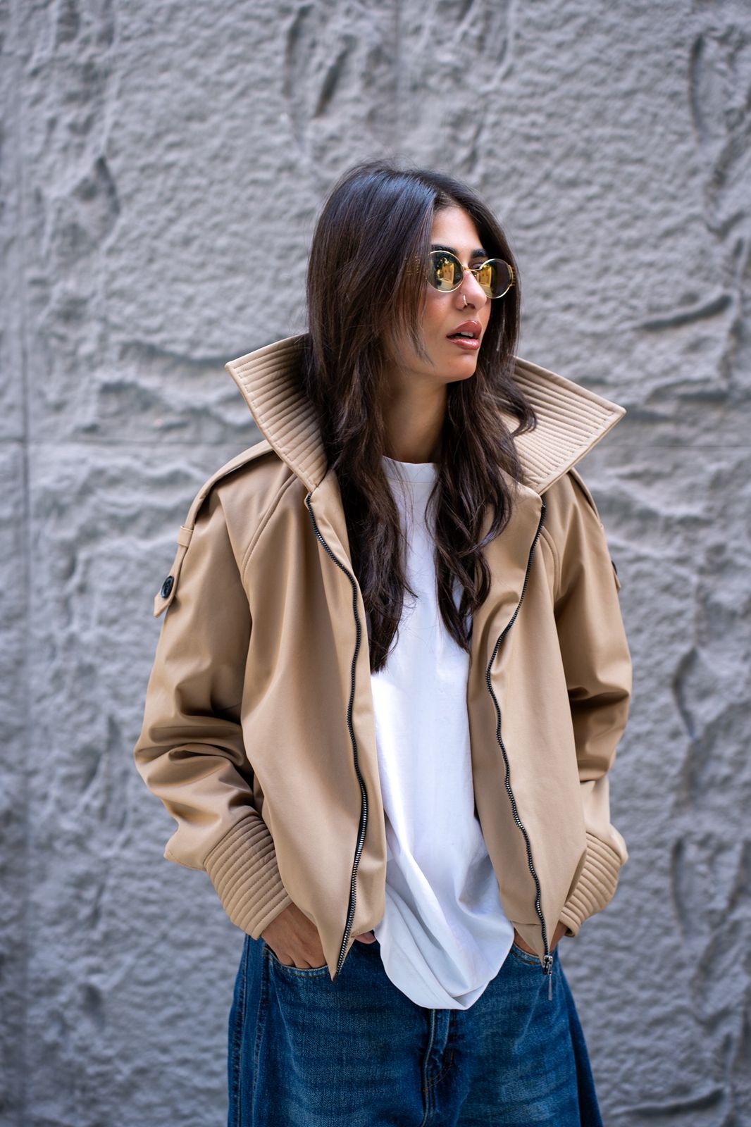 High Collar Cropped Loose Jacket