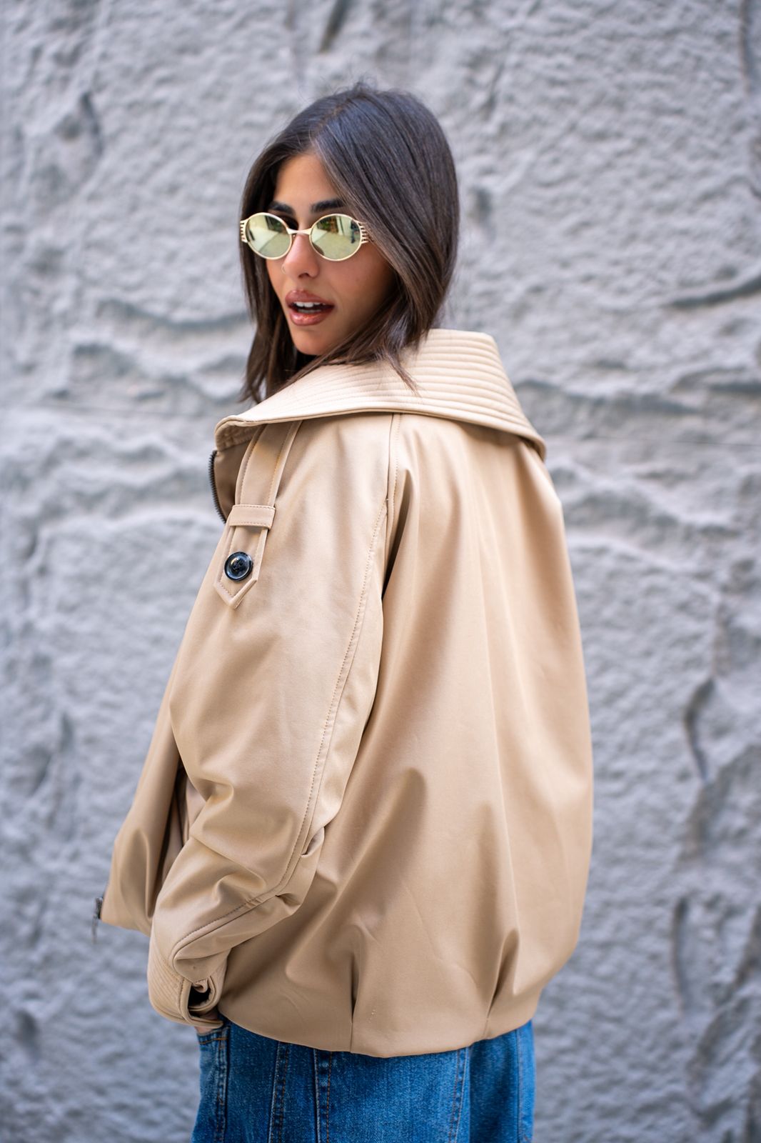 High Collar Cropped Loose Jacket