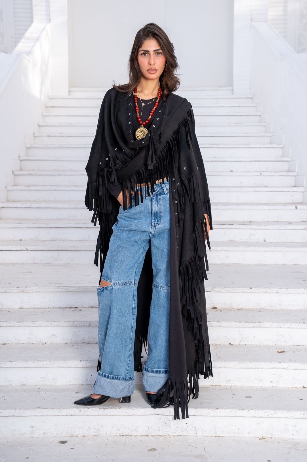 Suede Fringe Kaftan