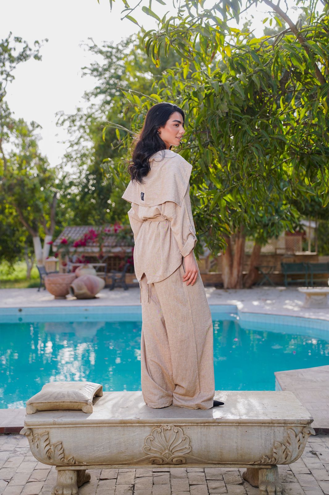 Linen Suit With Wide Collar