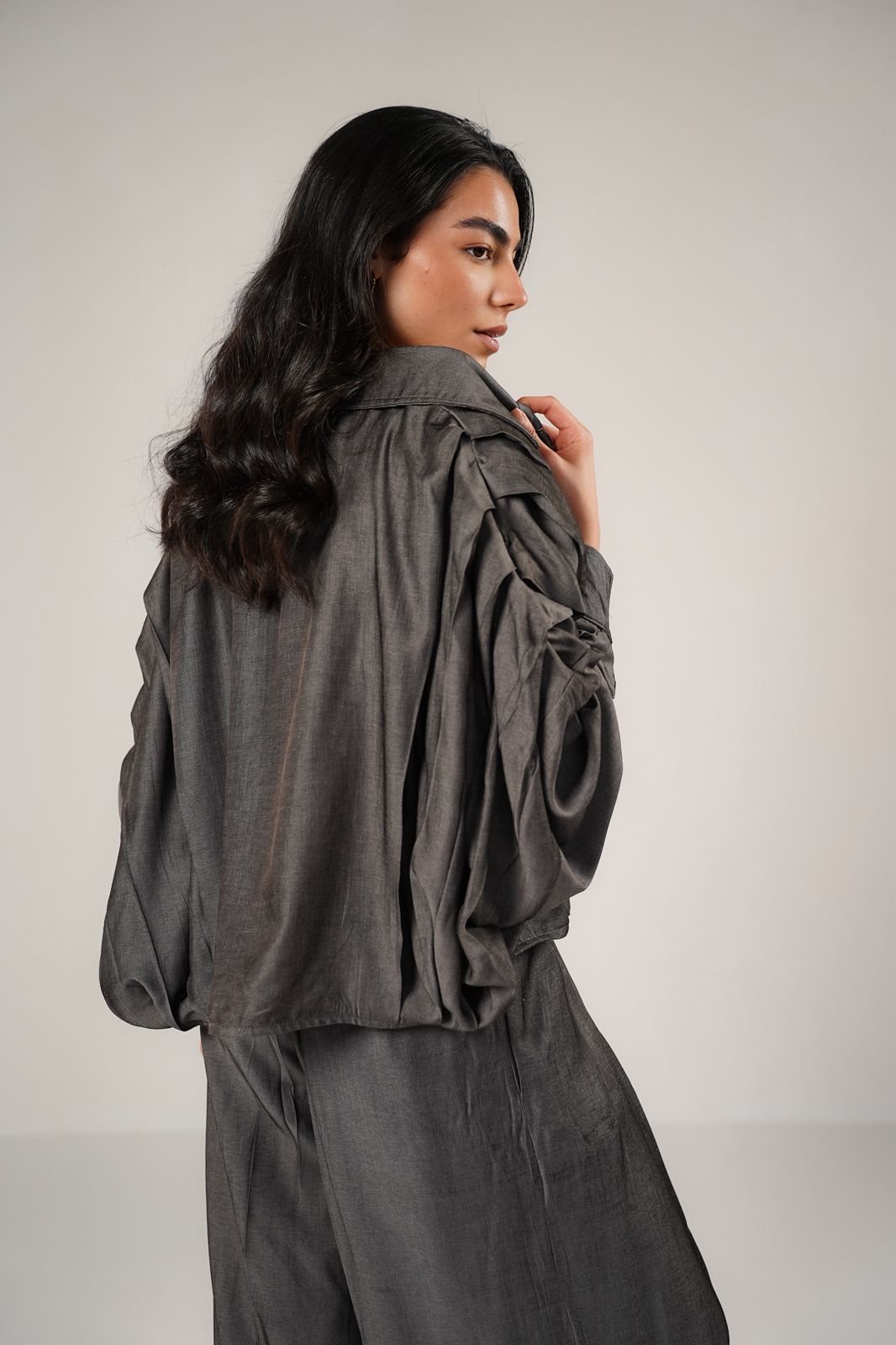 Breathable And Soft Tencel Denim Draped Shoulder Jacket