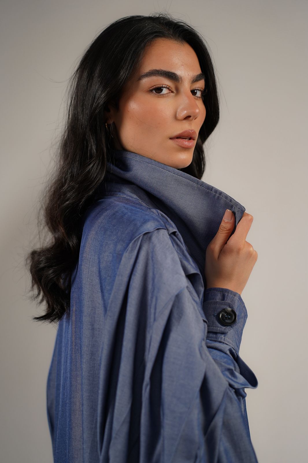 Breathable And Soft Tencel Denim Draped Shoulder Jacket