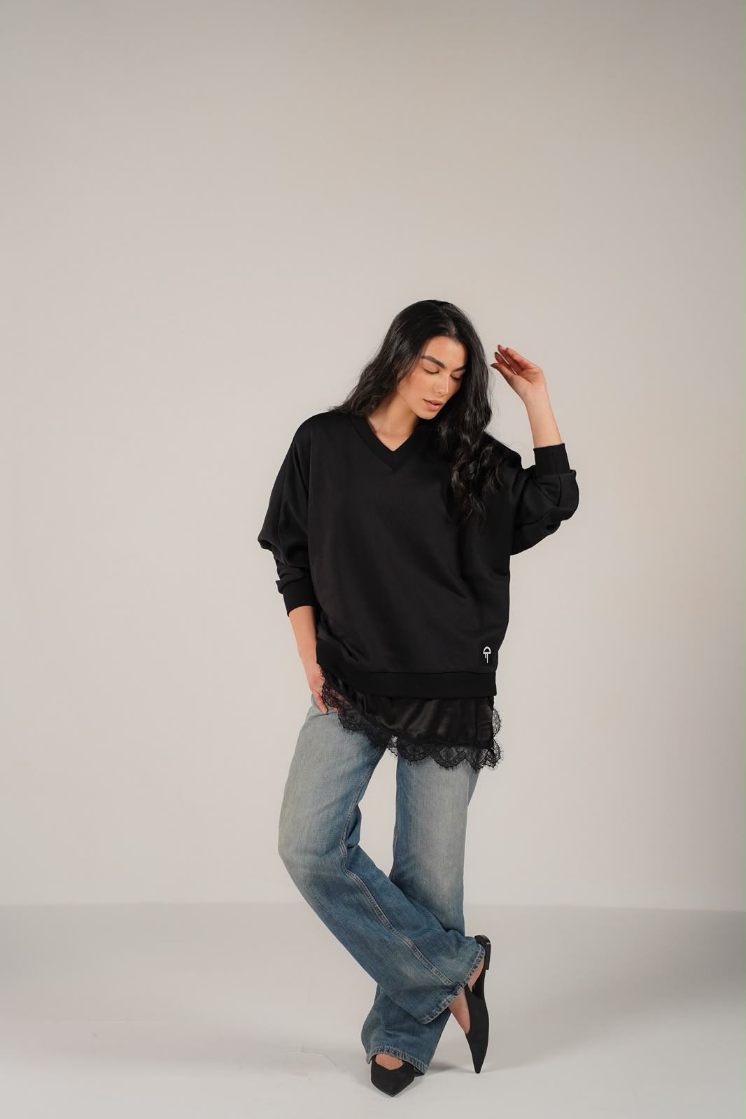 Ivory V-Neck Oversized Sweatshirt