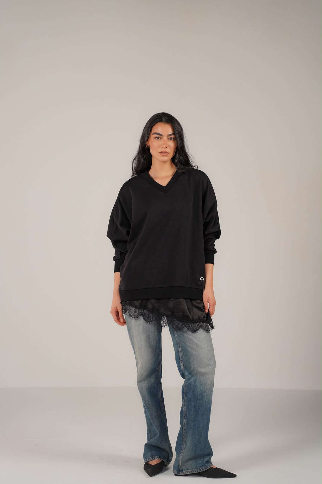 Ivory V-Neck Oversized Sweatshirt