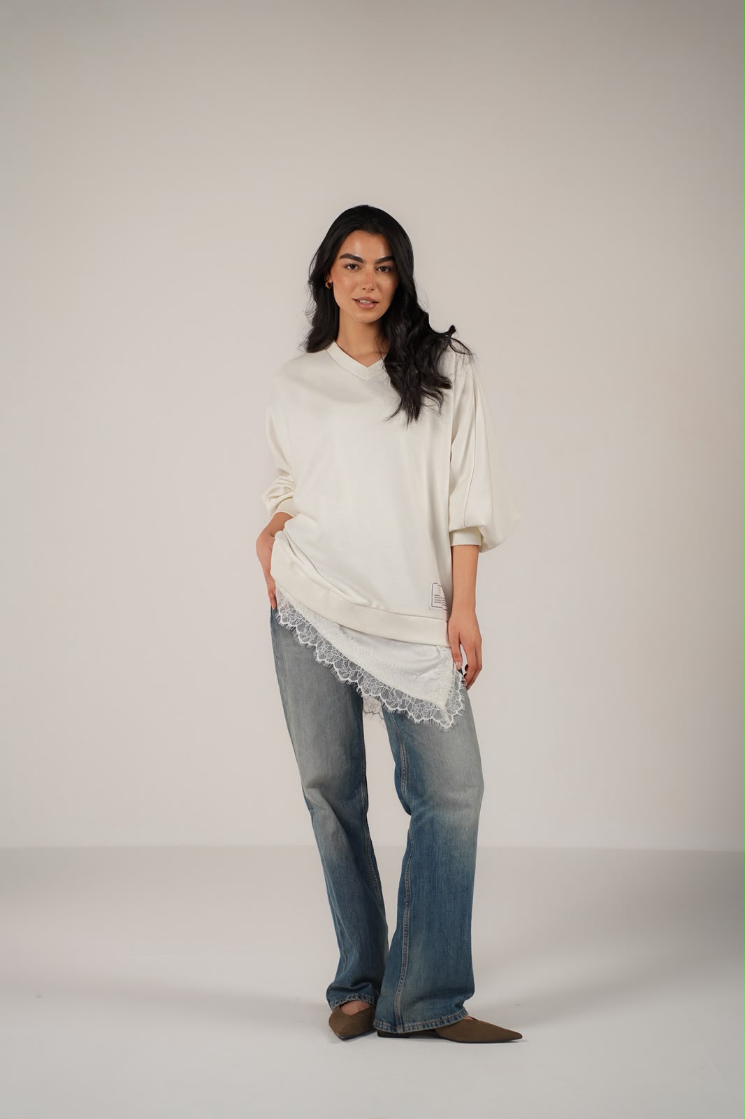 Ivory V-Neck Oversized Sweatshirt