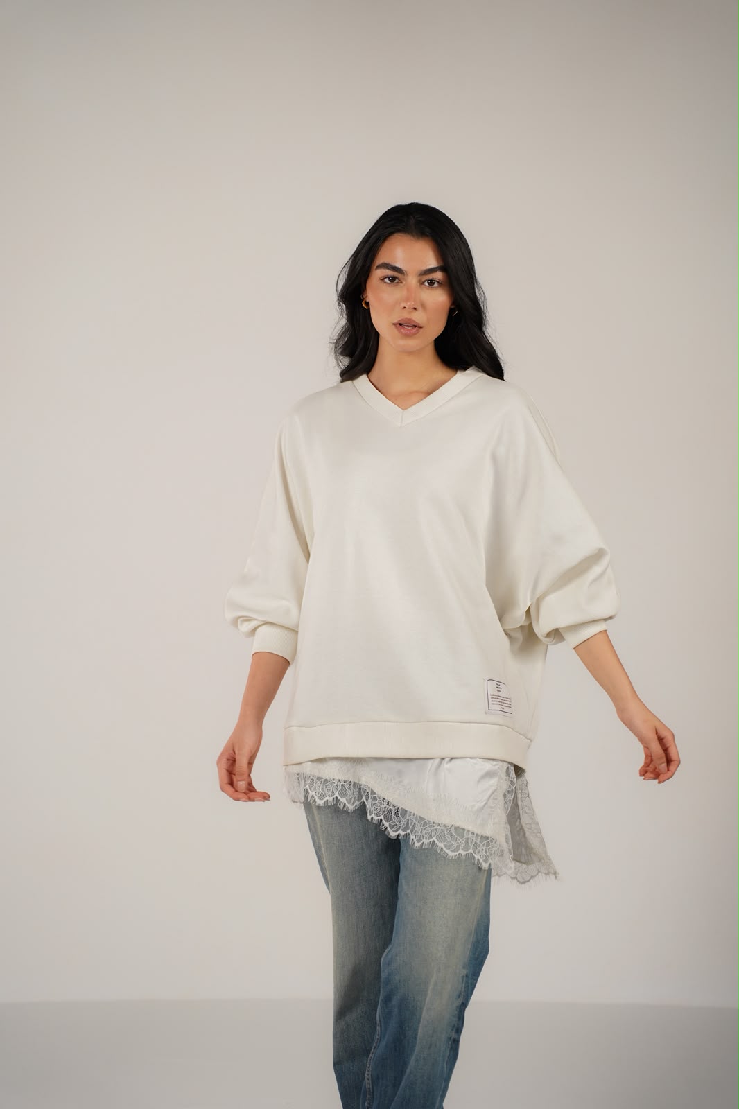 Ivory V-Neck Oversized Sweatshirt